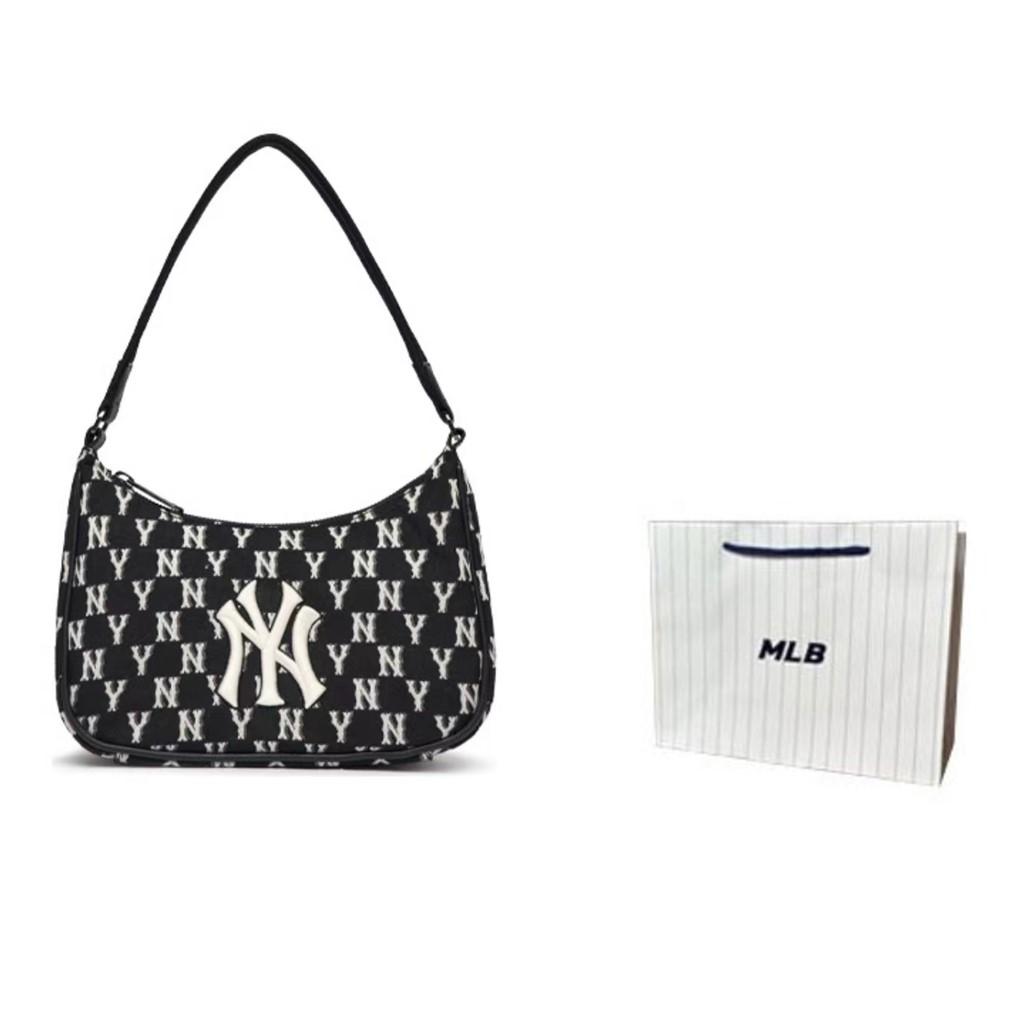 New MLB NY Yankees Hobo Bag Shoulder Bag Monogram Collection Women's Black/White 3ABQS012N-50BKS
