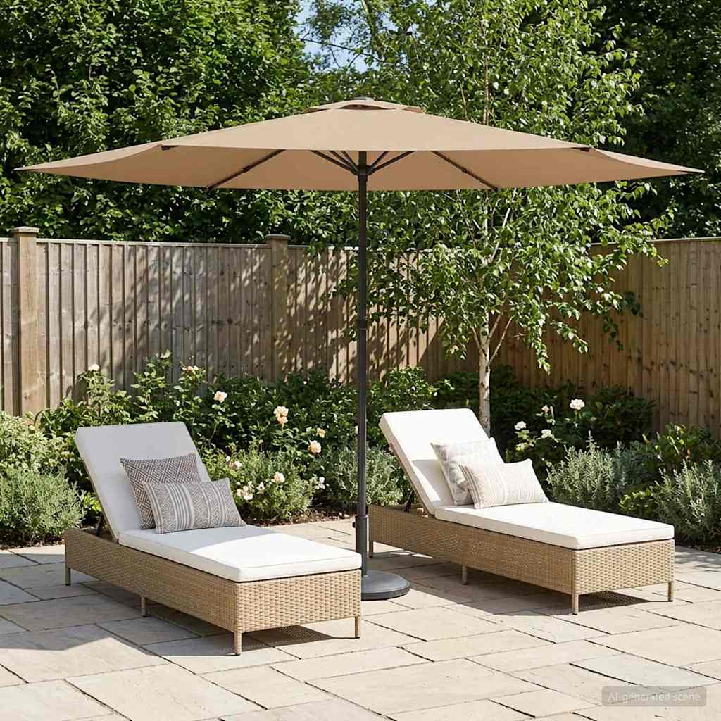 Garden Umbrella with Base 300 x 300 cm Polyester Rectangular Taupe