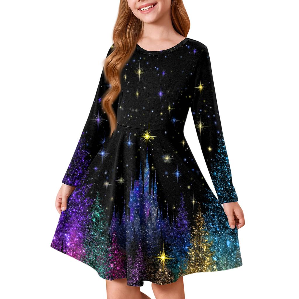 Girls' Princess Dress - Long Sleeve A-Line T-Shirt Dress Christmas Day