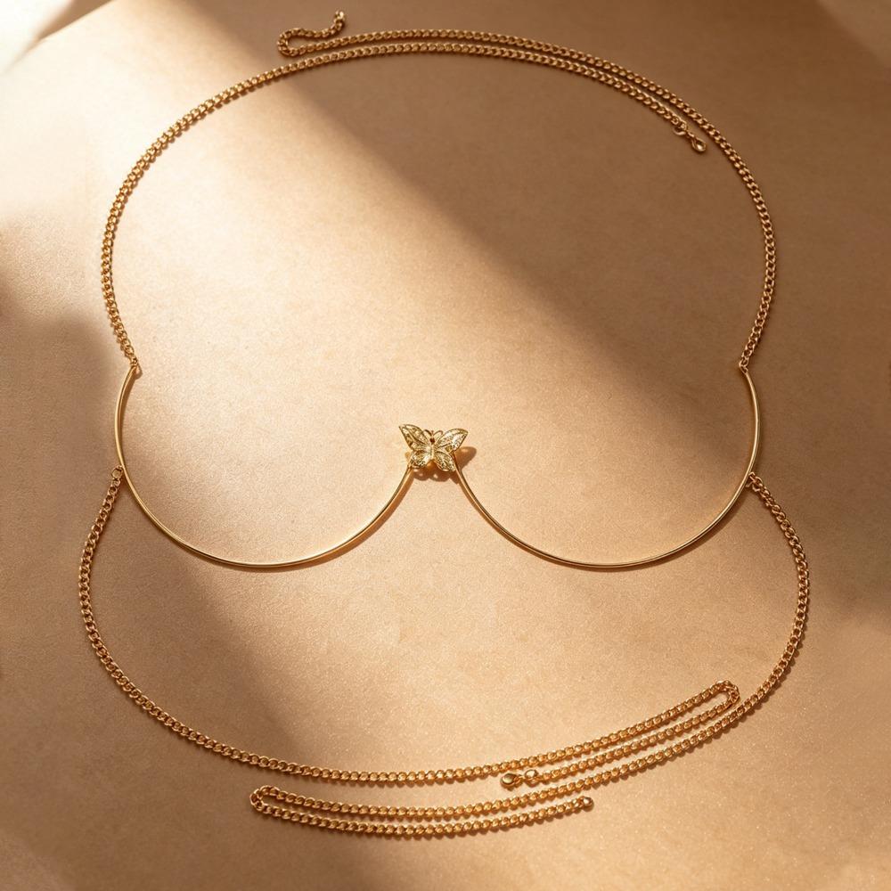 Personality Classic Gold Color Butterfly Bust Chain Waist Chain Necklace for Women Bikini Party Body Chain Jewelry Accessories