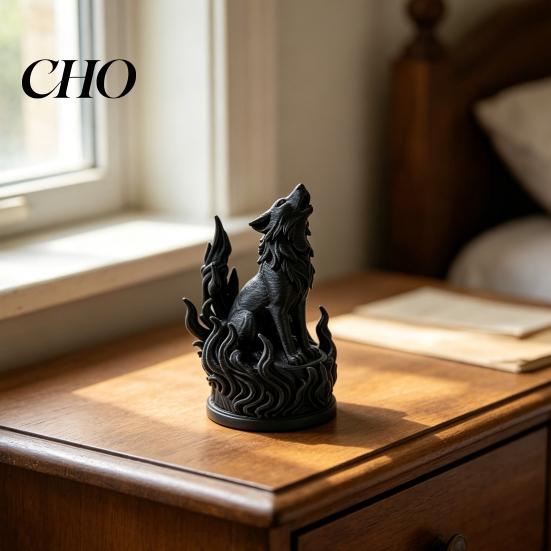 Modern Wolf Decoration 3D Printed Heart Sculpture Dark Flame Symbolic Decor with Hardcore Aura, Ornament PLA Eco-Friendly Office Statue Home