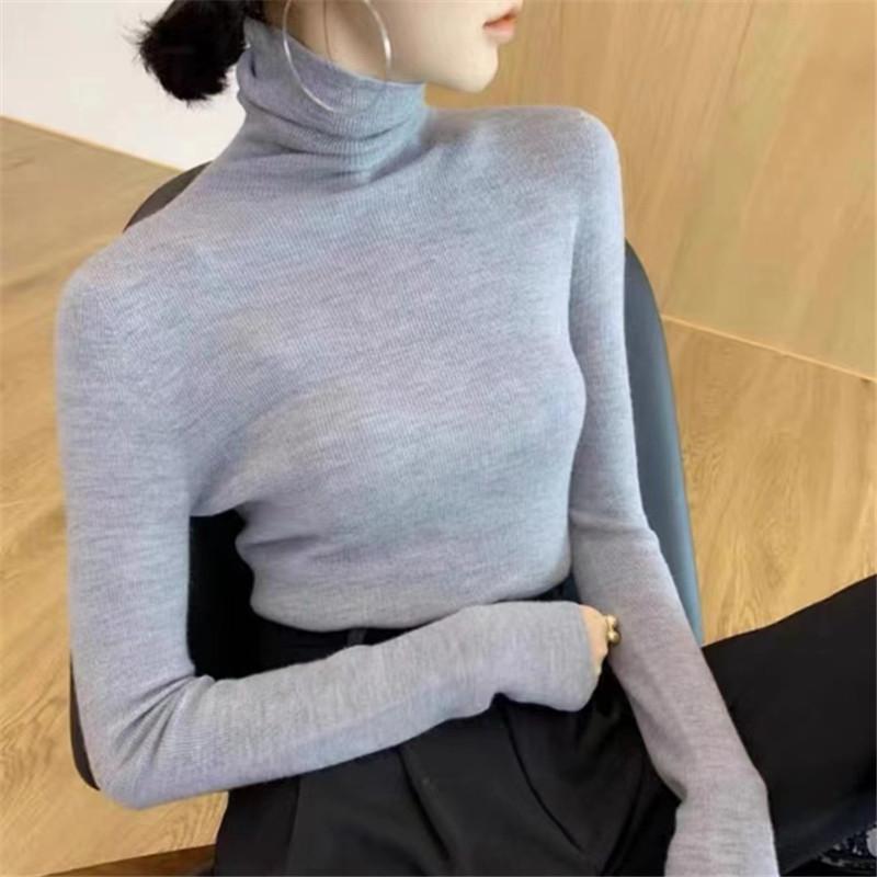 Осенне-зимний женский свитер, водолазка, нижняя рубашка с длинными рукавами, тонкая часть внутреннего плотного тонкого вязаного свитера