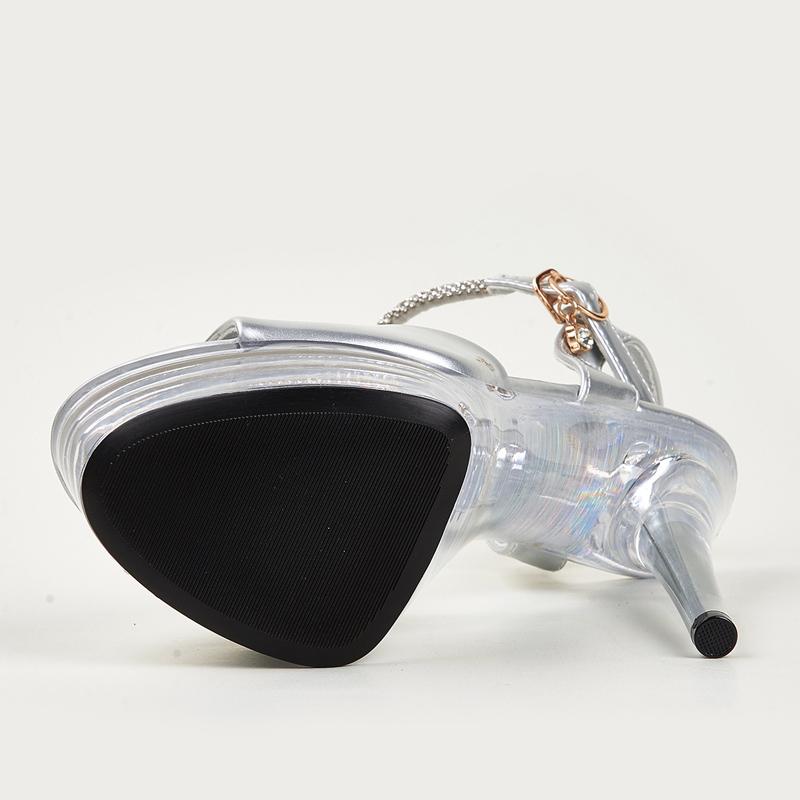 Eilyken Прозрачные сандалии на платформе с открытым носком и стразами, женские туфли на высоком каблуке со стразами, свадебные туфли для банкета и шеста