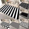Black And White Geometric Patterned Area Rug Artistic Striped Checkered Print Carpet Soft Floor Mat For Living Room Bedroom