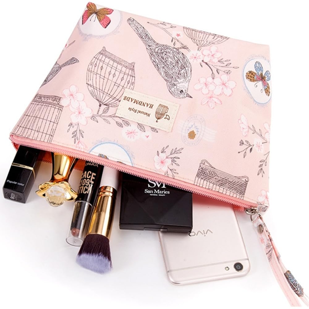 Tumecos Portable Toiletry Holds Coin Sanitary and Tissues Pink 2 Bag, Printed, Waterproof, Travel, Zippered, Multifunctional, Durable, Compact,