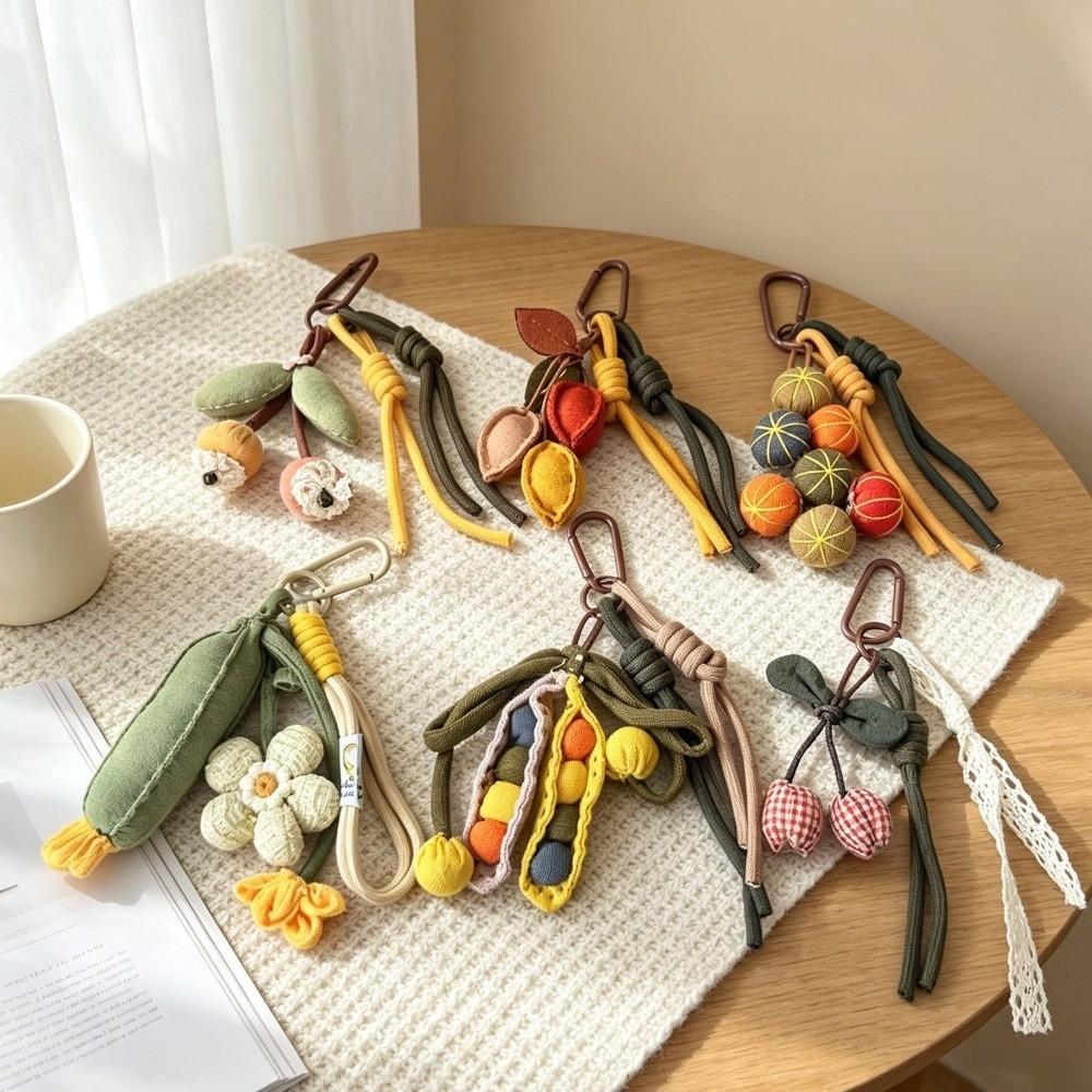 Plush Flower Keychain Fabric Key Pendant Country Style Botanical Keyring Gift for Women