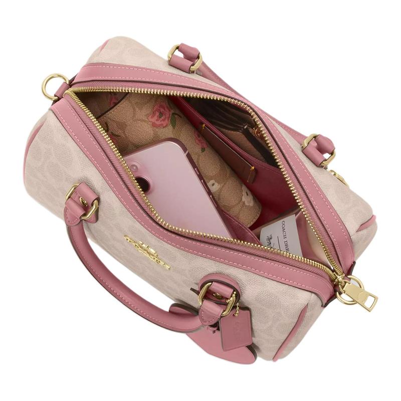 COACH handbag Valentine's Day Exclusive RowanSATCHEL 25 Brand Print Zipper Closure Signature Canvas and Smooth Leather Shoulder Crossbody Medium