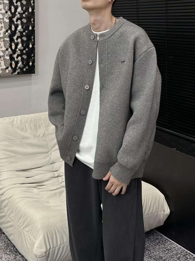 Осень 2024 Унисекс Вязаный кардиган свободного кроя с бейсбольным воротником.