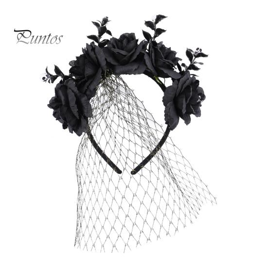 Повязка на голову на Хэллоуин, искусственная роза, сетчатая повязка на голову, праздничный головной убор, макияж на Хэллоуин, аксессуар для волос, женский обруч для волос