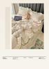 Sleep grid double-layer yarn wrinkled yarn Korean fresh style bed skirt four piece set