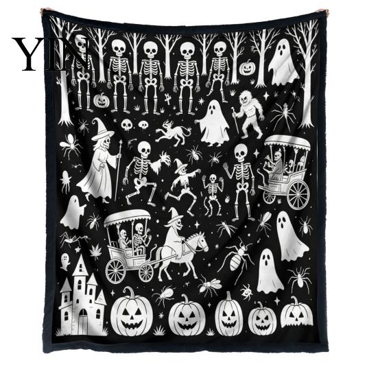 Customizable Velvet Art Blanket Halloween DIY Coloring Blanket, Throw with Ghost Patterns, Color Your Washable Own Cozy for Adults And Kids,