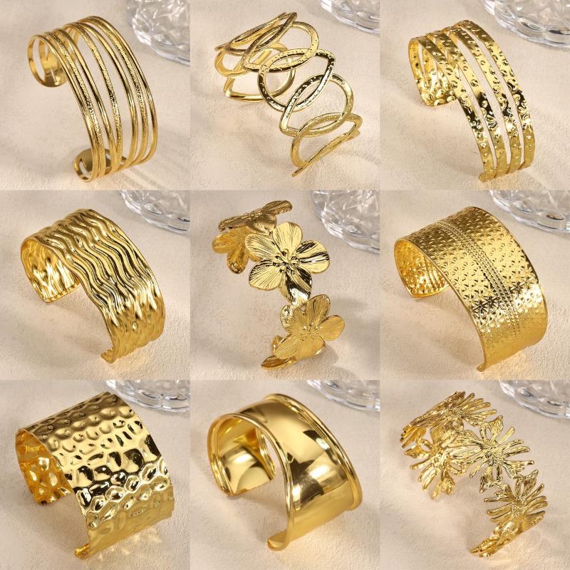 Титановая сталь открытый браслет с золотым покрытием регулируемый металлический браслет женский преувеличенный модный хип-хоп