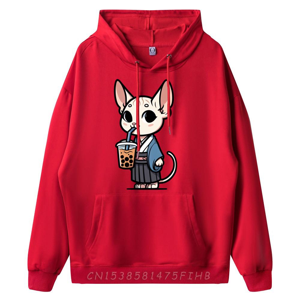 Sphynx Cat Bubble Tea Funny Pet Boba 3d Printed Pullover Hoodies Women Men's Clothing Deals Mardi Gras