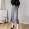 Plus Size Striped Wool Knitted A-Line Skirt with Ruffles - Autumn/Winter