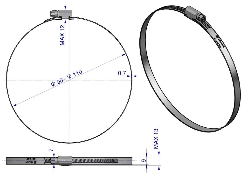 90-110 worm drive clamp (W2 clamp - stainless steel) width 9mm TEGER (sold in packs of 10)