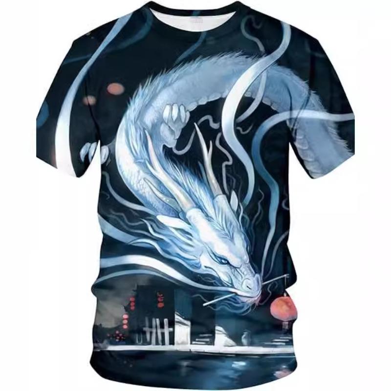 Мужская футболка с 3D-цифровой печатью и рисунком дракона, повседневная базовая рубашка и футболка с короткими рукавами