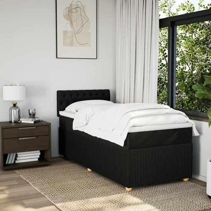 Maison Exclusive - Sommier à lattes de lit avec matelas Noir 100x200 cm Tissu