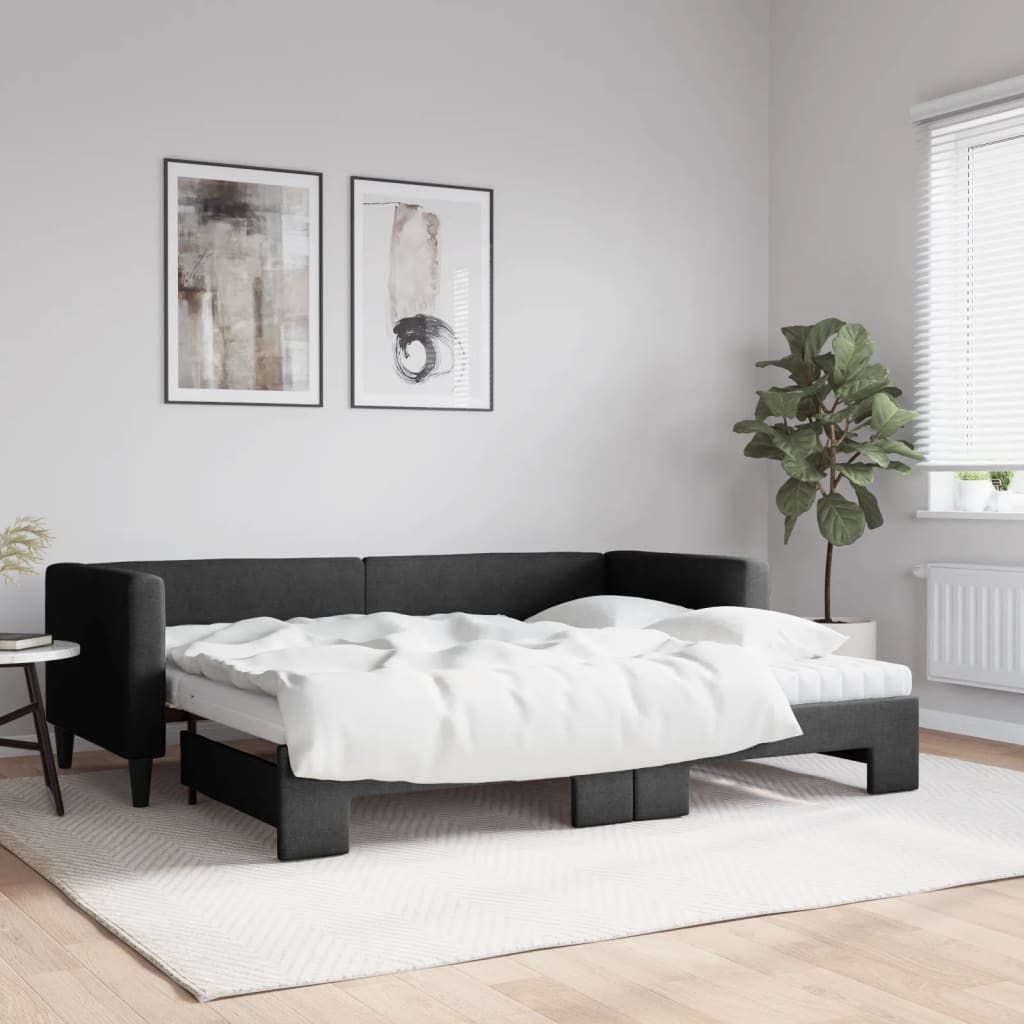 Extendable Daybed with Mattresses Black 80x200 cm Fabric