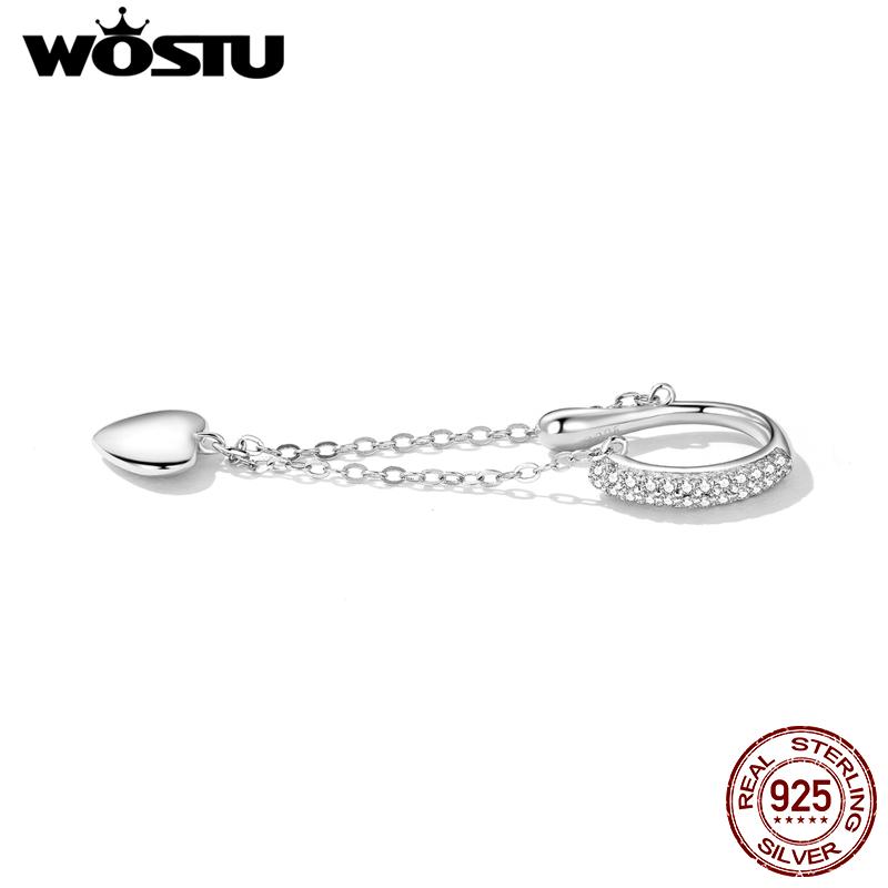 WOSTU Женские серьги-каффы из стерлингового серебра 925 пробы с зеркальными сердечками, изысканные свадебные украшения, подарки