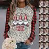 Women's Fashion Round Neck Pullover Plunging Sleeve Christmas Printed Sweatshirt