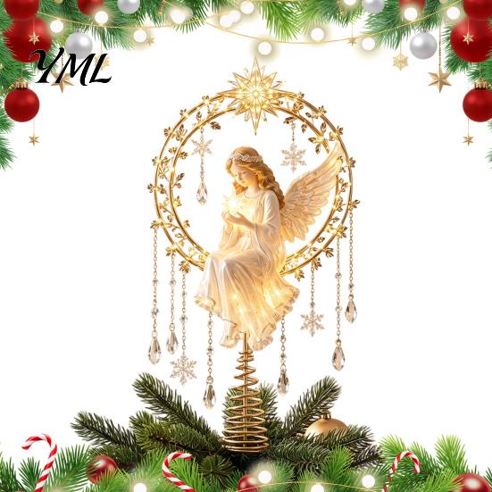 Rustic Farmhouse Tree Accent Lighted Memorial Christmas Topper, Angel Red Bird Reindeer Designs Treetop Ornament Holiday Decor with Warm Glow