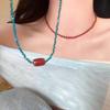 Zinc Alloy Neck Chain Red Blue Contrast Beads Strand Chokers  Aesthetic Jewelry