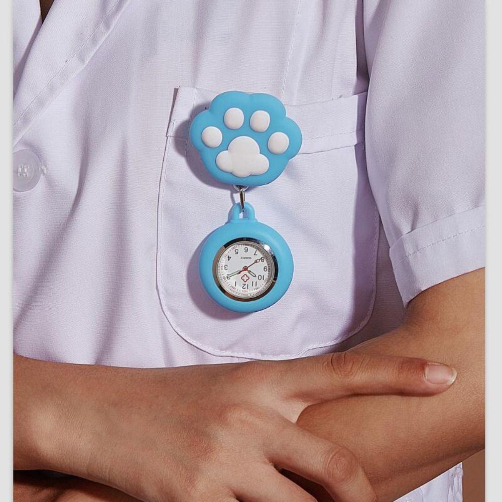 Cat Paw Retractable Watch Brooch Cute Doctor Badge Reel Women Nurse Pocket Watches