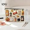 Cartoon Brush Holder Halloween Theme Cosmetic Bag, Durable Canvas Zipper Makeup Pouch, Digital Print Pouch Portable Storage for Stationery And