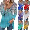 Tooxika New Loose V-Neck Printed T-Shirt Zipper Floral Long Sleeve Top Women