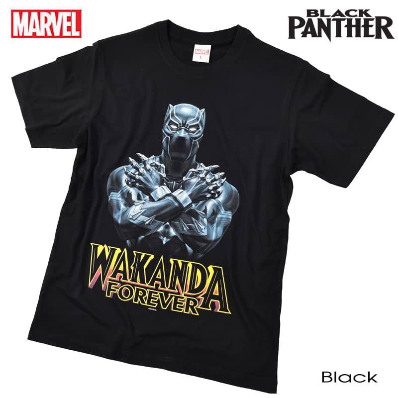 EVERSOUL Marvel T-Shirt, Short Sleeve, Black Panther, Avengers, WAKANDA, Iron Man, Venom, Hulk, Birthday Gift, Men's, Black, XL Size [Parallel Import]