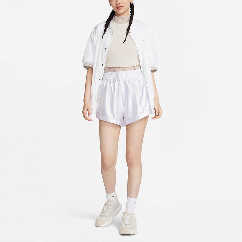 Nike Спортивные однотонные повседневные шорты с высокой талией и пуговицами по бокам, женские шорты белого цвета FQ0699-100