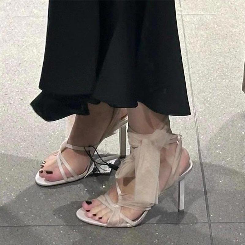 2025 Новые Летние Сандалии с Перекрестными Ремнями Модные С Круглым Носком На Шпильке Римские Высокие Каблуки Сексуальные Универсальные Платье Женская Обувь
