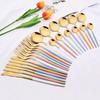 24Pcs Cute Colorful Dinnerware Set Stainless Steel Gold Flatware Set for 6 Knife Fork Teaspoon Silverware Cutlery Set Western Kitchen Tableware