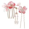 Hair Ornament Set with Flower and Butterfly Stylish Kanzashi Hairpin for Entrance Hanfu 2-Piece Design, U-Pin, Kimono, Yukata, Graduation, Ceremony,