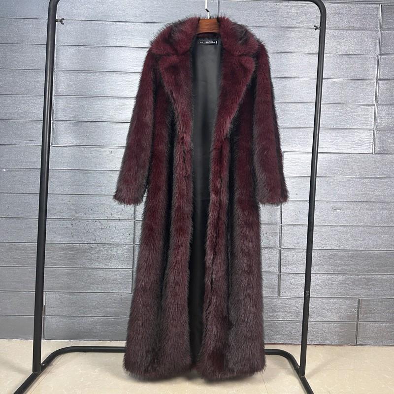 Womens Faux Fur Long Coat Street Style Polo Neck Winter Outerwear