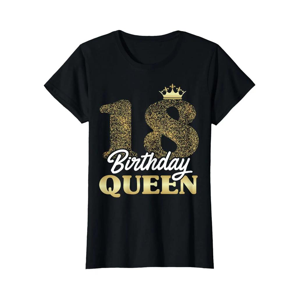 Ladies 18th Birthday Girls Unisex Cute Queen Crown T Shirt Vintage Washed Homme Stretched Stylish Streetwear Soft Unisex
