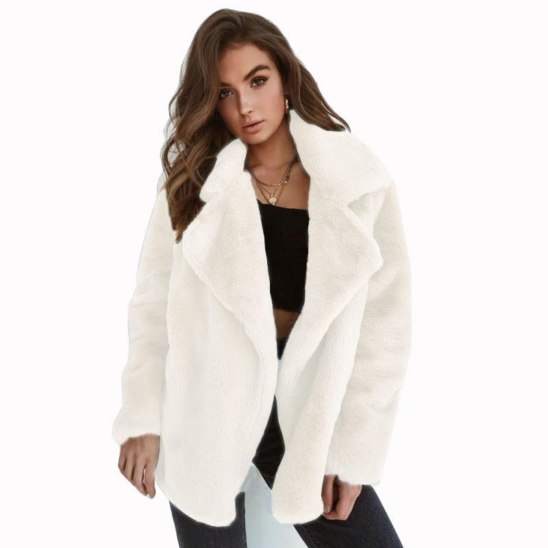 Women Faux Fur Elegant Brown Shaggy Coats Autumn Winter Warm Plush Teddy Coat Streetwear Female White Furry Fluffy Jacket