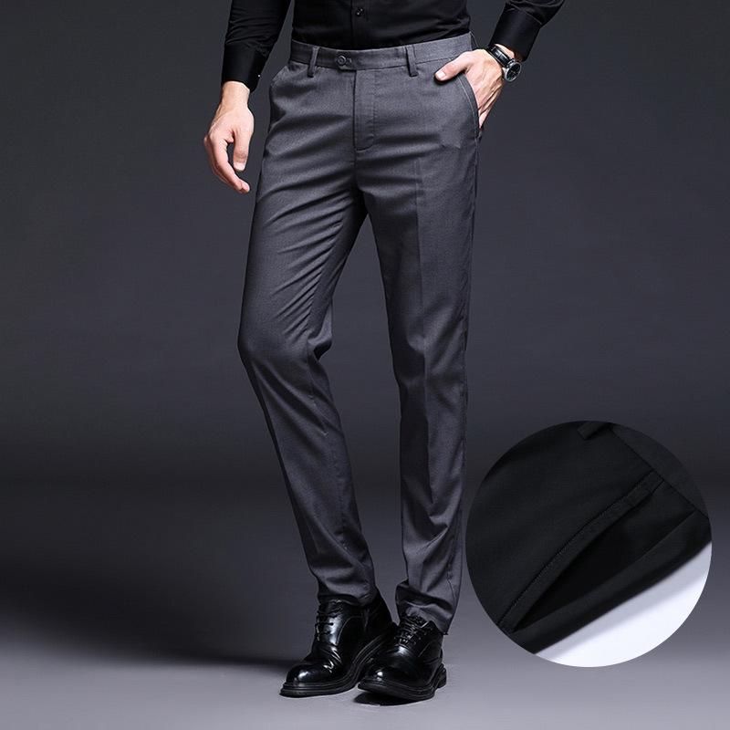 Men's Elastic Slim Fit Business Casual Black Straight-Leg Trousers