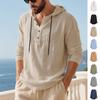 Осенняя свободная дышащая мужская льняная футболка-хенли с капюшоном и длинным рукавом, пляжная базовая футболка
