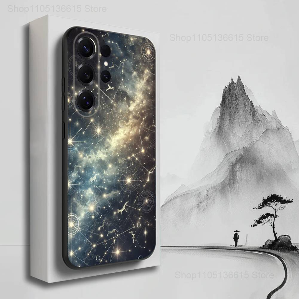 Художественный чехол "Двенадцать созвездий" для Samsung S22, S25, S24, S23, Ultra, FE, S20, S10, Plus, S21, S9, Lite, Мягкий силикон, Черный