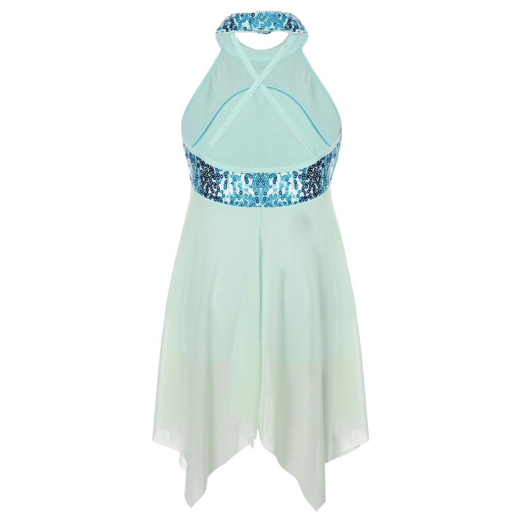 Платье-купальник без рукавов с лямкой на шее и блестками, перекрещивающееся на спине, нестандартное платье-купальник, современные лирические танцевальные костюмы для девочек