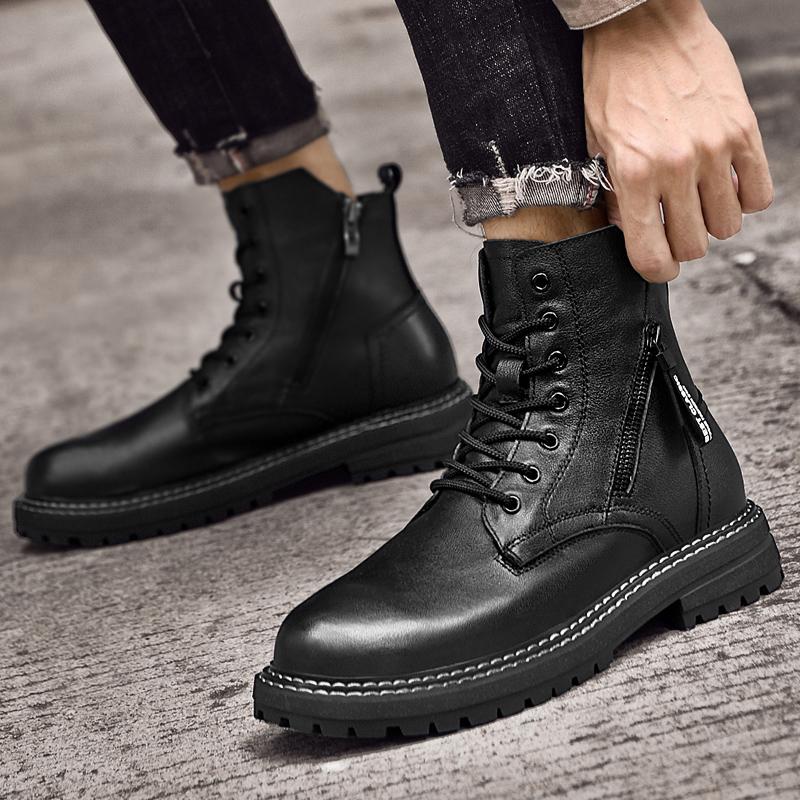Повседневные ботинки из натуральной кожи для мужчин, зимние ботинки класса люкс, высококачественные нескользящие ботинки по щиколотку для мотоциклов и лодок