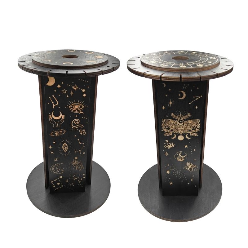 Rotating Crystal Display Stand, 360Degree Rotatable Base, Zodiac Sign Wood Pendulum Holder for Home and Office Decors