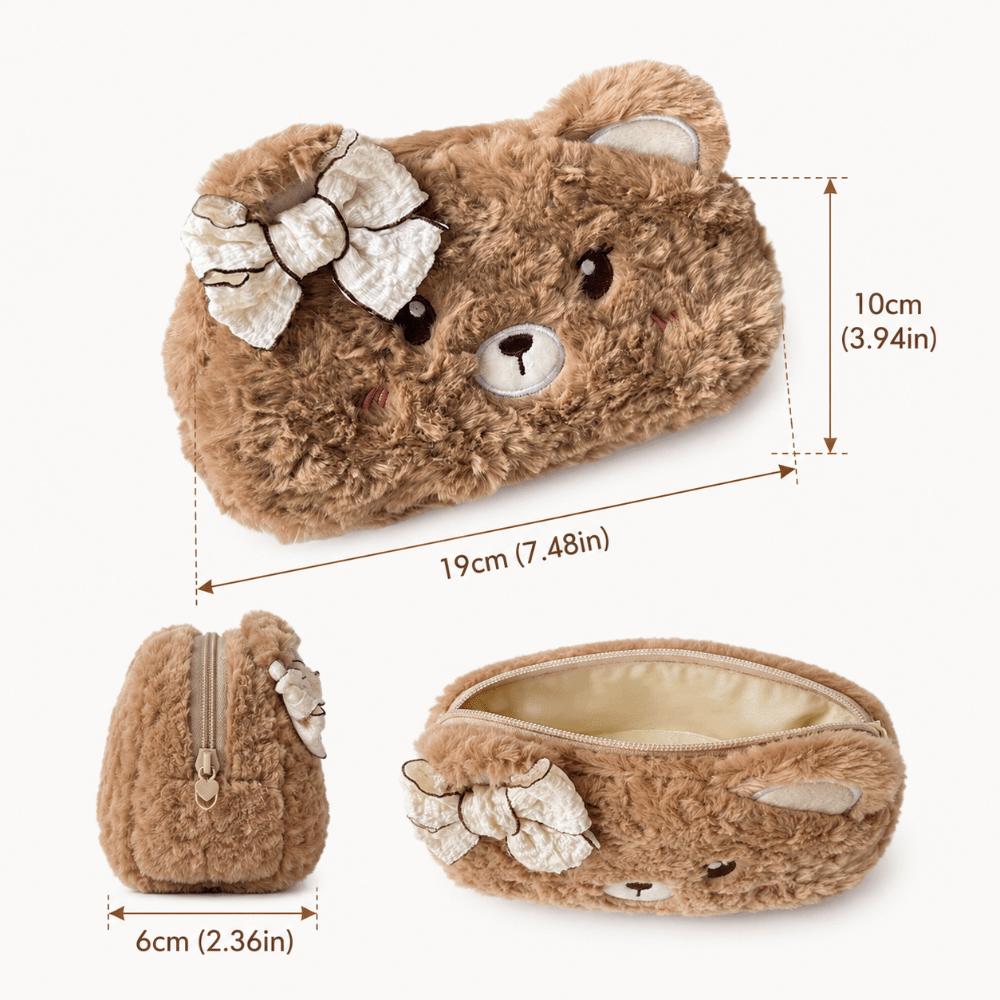 Plush Plush Pencil Case Bear Pencil Pouch Multi-Purpose Fluffy Animal Pen Bag School Supplies