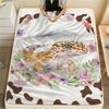 1PC Floral Cow Animals Print FlAannel Blanket, High quality Comfortable for All Seasons, Home Decor, Warmth and Comfort
