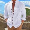 Men's New Summer Fashion Polo Shirt Loose Casual Top Men's Cuban Style Retro Cotton Linen Casual Loose Long Sleeved Shirt