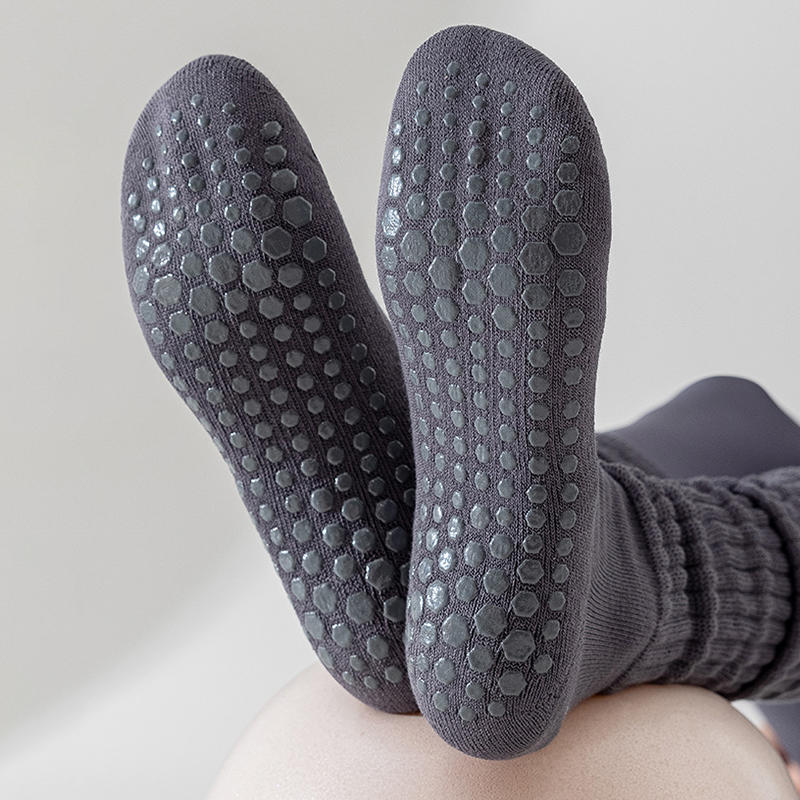 1pair Yoga Socks Cotton Dot Silicone Terry Non-slip Women Pilates Grip Knee-high Slouch Long Socks