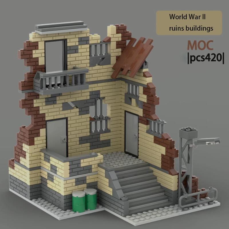Новые Военные Строительные Блоки Второй Мировой Войны MOC Городская Уличная Битва Разрушения Руины Миниатюрная Модель Платформа Сцена Креативная Игрушка