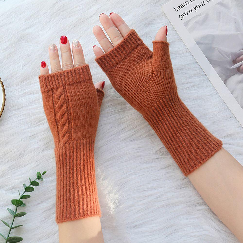 Winter Wrist Arm Faux Wool Women Arm Warmers Hand Mitten Fingerless Gloves Korean Knitted Gloves