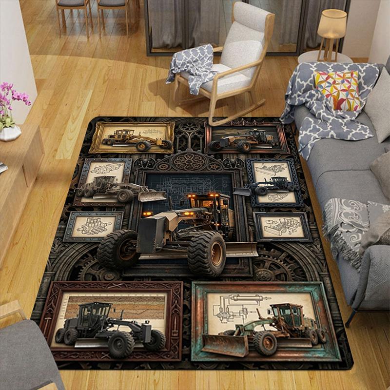 Construction Machinery Rug Pattern Rug Floor Mat for Living Room or Bedroom Soft and Comfortable Carpet a Gift for Birthday and Holiday.